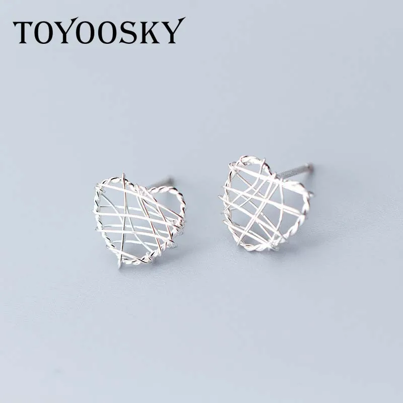 

925 Sterling Silver Square Stud Earrings Women New Style Openwork Love Heart Ear Studs Sweet Cute Wrapping Earring Jewelry