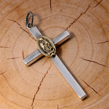 

HFANCYW Trendy S925 Silver Virgin Mary Cross Pendant Inlay Artificial Blue Crystal For Men Or Women Silver Jewelry Wholesale