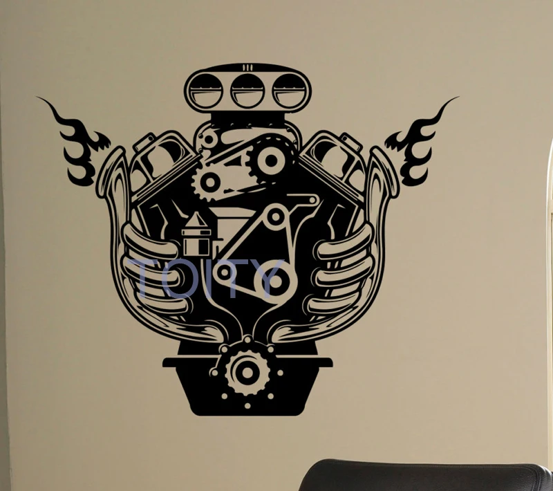 Engine Motor Wall Decal Auto Machine Vinyl Sticker Garage Art Home Room