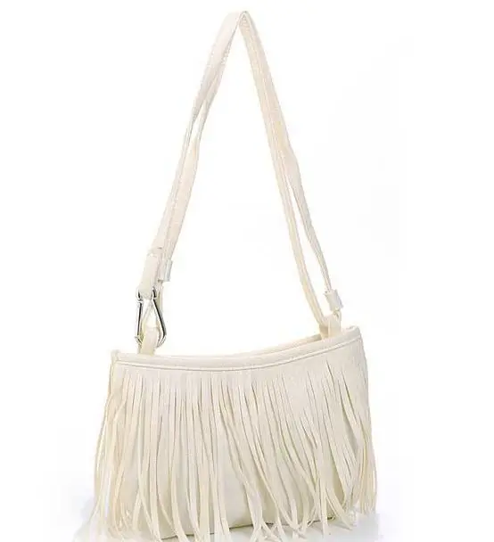 Lebolong Лидер продаж! Женская сумка-мессенджер из искусственной замши с кисточками и бахромой, сумка через плечо, сумочка, сумочка, черный, коричневый, белый - Цвет: white