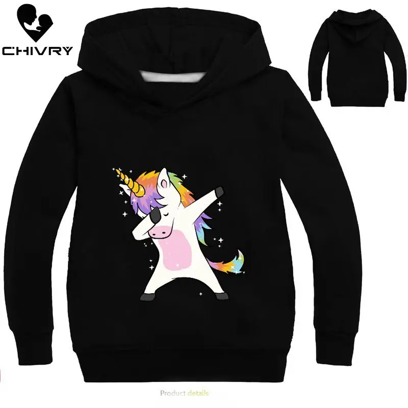 New 2019 Children Kids Spring Autumn Sweatshirt Boys Girls Cute Unicorn Print Long Sleeve Hooded Ho