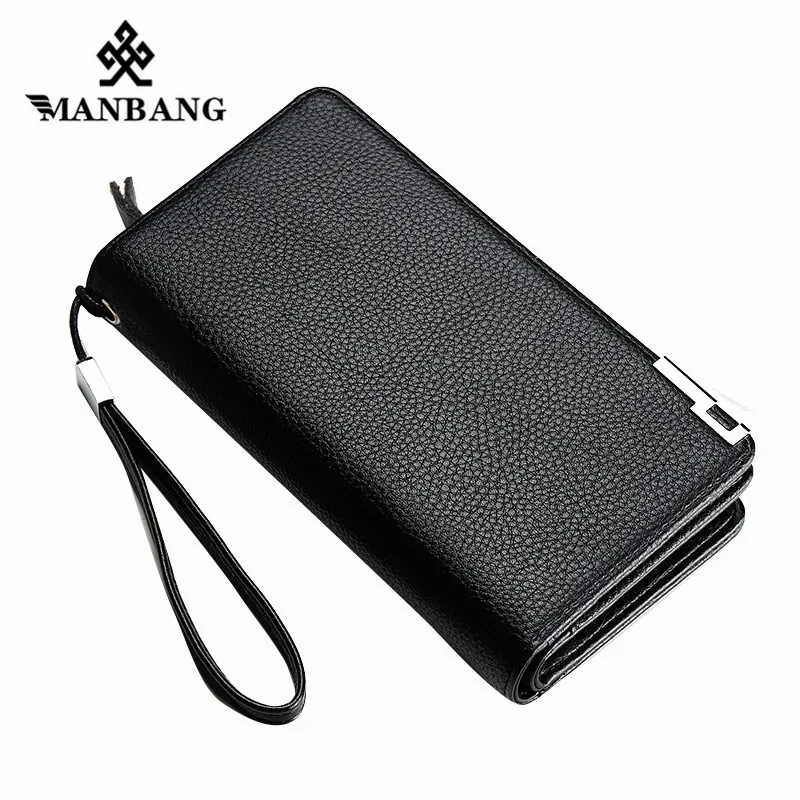 

ManBang Men Wallets with Wristlet Leather Clutch Purse Long Wallet Large Capacity Zipper Purse Men Business Male Wallet Coin