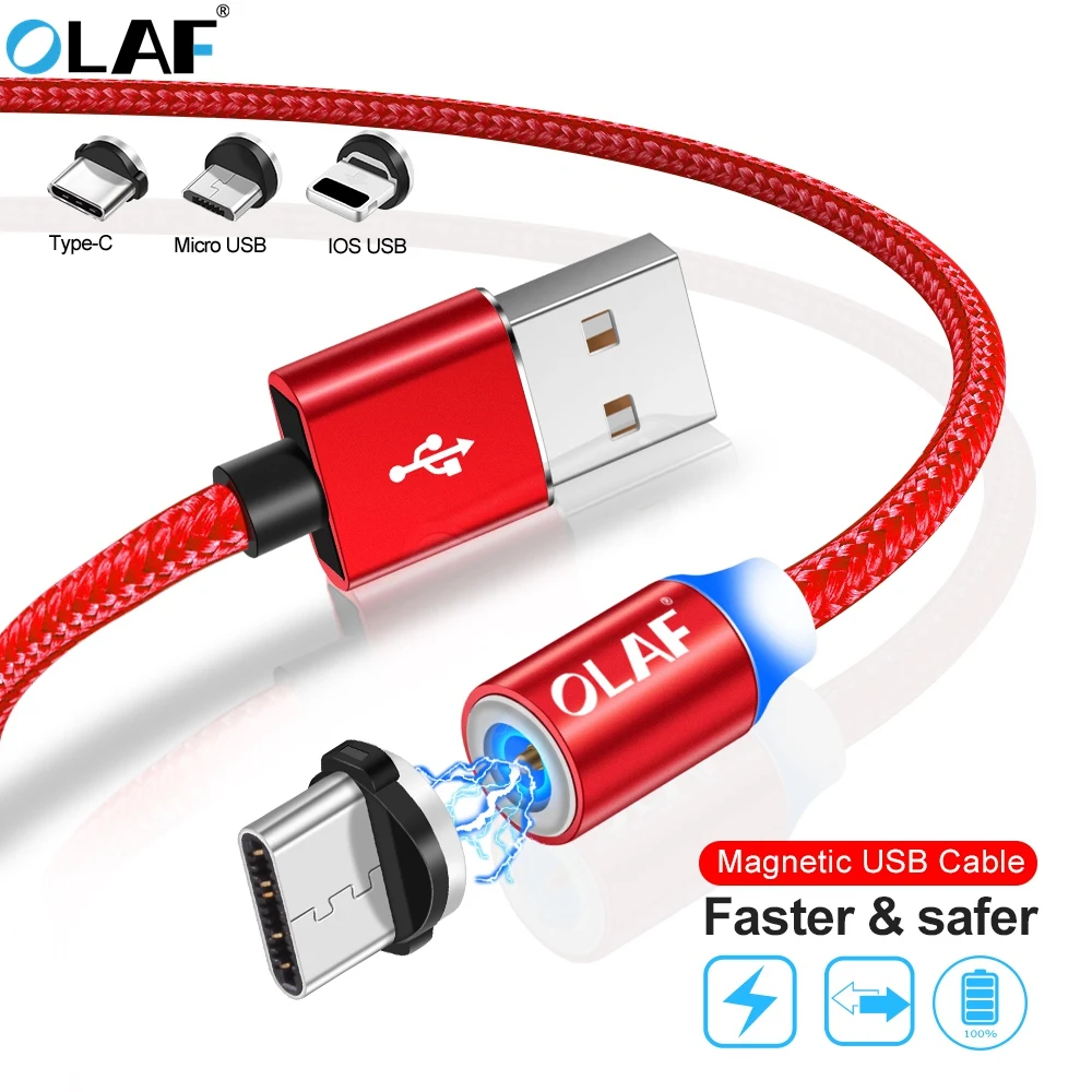 

OLAF Fast Magnetic Cable For iPhone XS X 8 7 Micro USB Type C Magnetic Charging Cord Phone Cable For Samsung S10 S9 Xiaomi Mi9