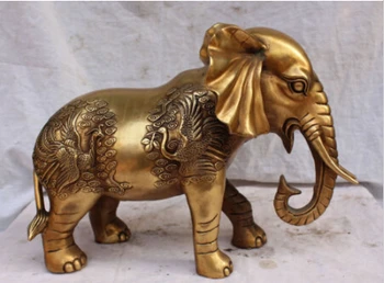 

RHS0177 18"Chinese Bronze Lucky Animal Dragon Phoenix Crane Elephant Heffalump Sculpture