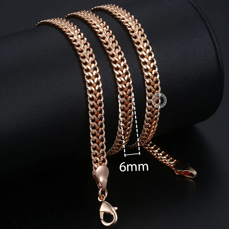 Jewelry Sets for Women Men 585 Rose Gold Color Bracelet Necklace Set Double Cuban Weaving Bismark Chain Jewelry LCS04