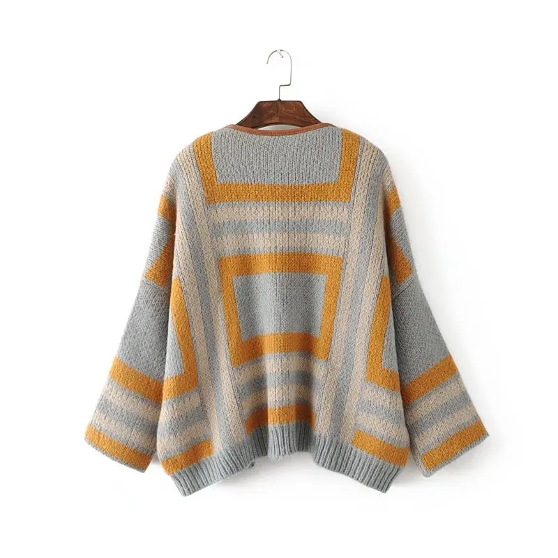 Women high street Cardigans Sweater Autumn Winter Knitted with geometic open stitch Female Sweater