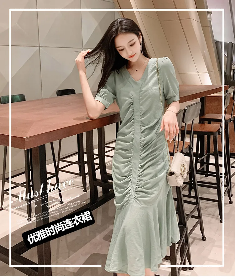 

Temperament shows thin drape V to get wrap buttock fish tail dress in long paragraph French small crowd dress orange stem