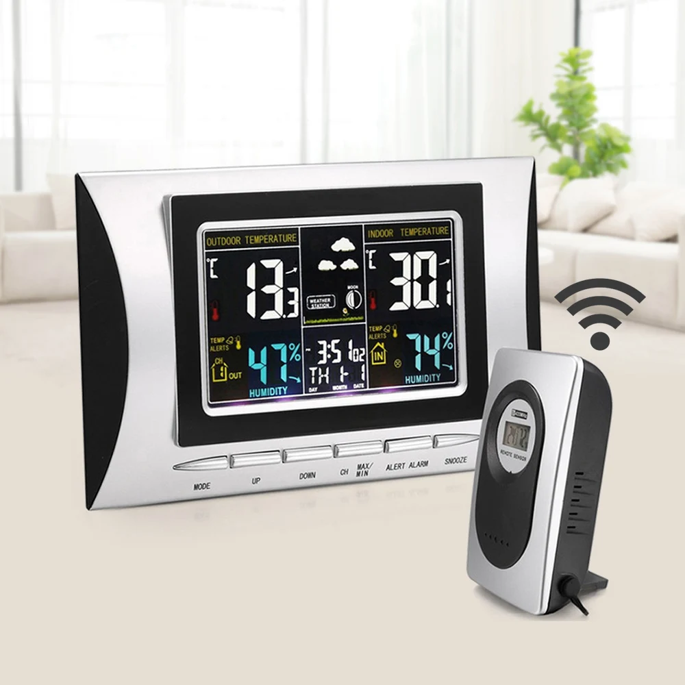 

Wireless Weather Station Thermometer Time Alarm Outdoor Wireless Sensor Colorful Screen Temperature Humidity Monitor Weather For