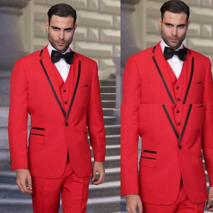 2017 Latest Coat Pant Designs Red Men Suit Prom Wedding
