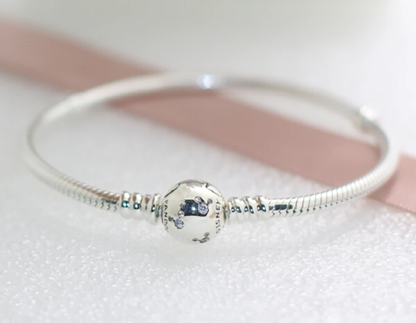 925 Sterling Silver Mickey Bracelet with Clear Cz For European Jewelry Charms and Beads