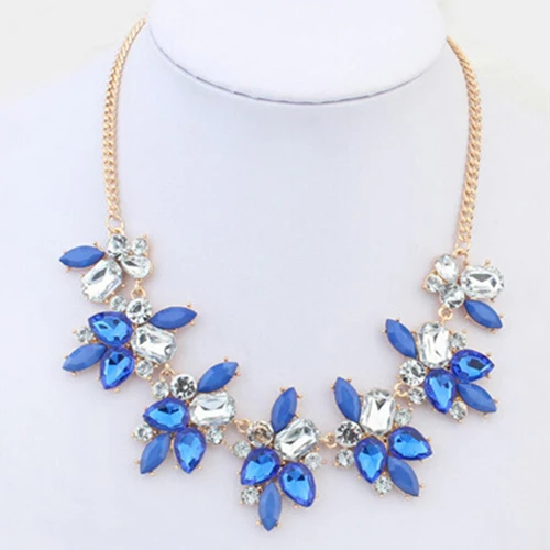Party Bright Crystal Drop Resin Flower Statement Choker Bib Necklace for Summer long font b dress