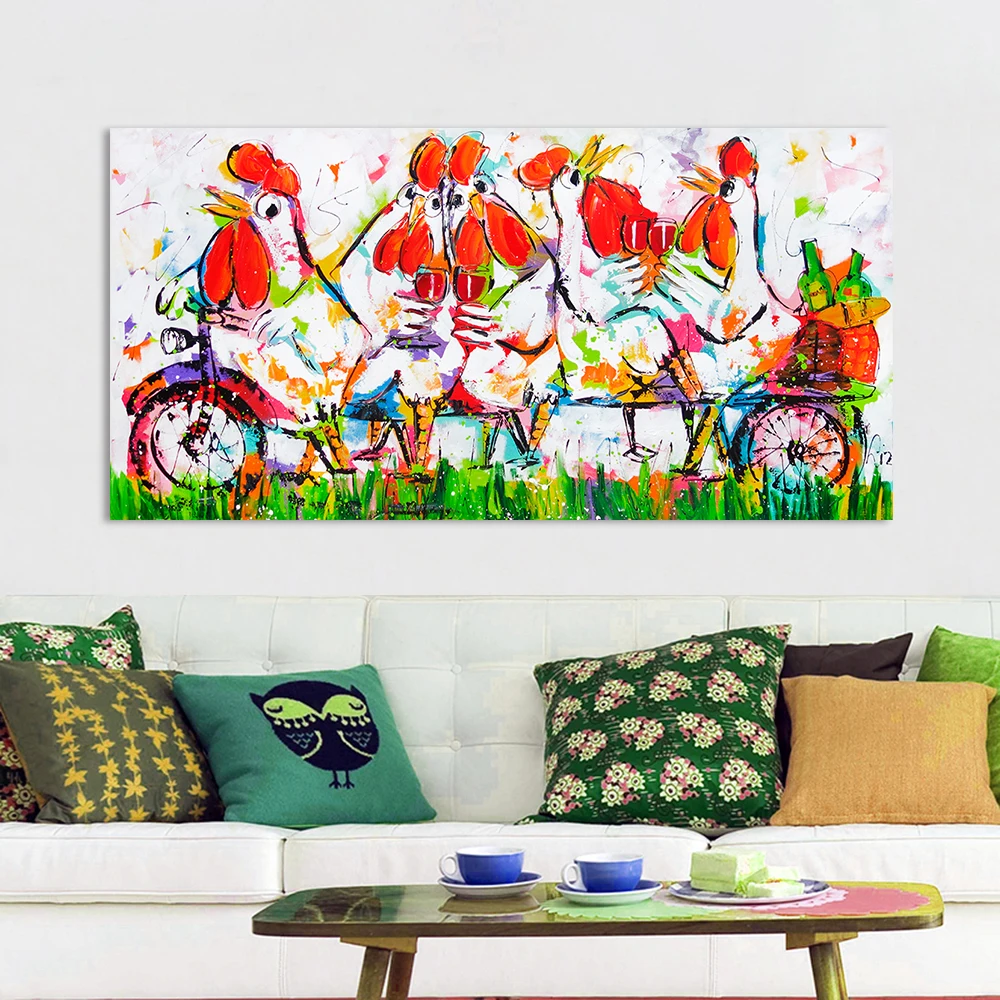 Hdartisan Vrolijk Schilderij Wall Art Picture Chicken Friends