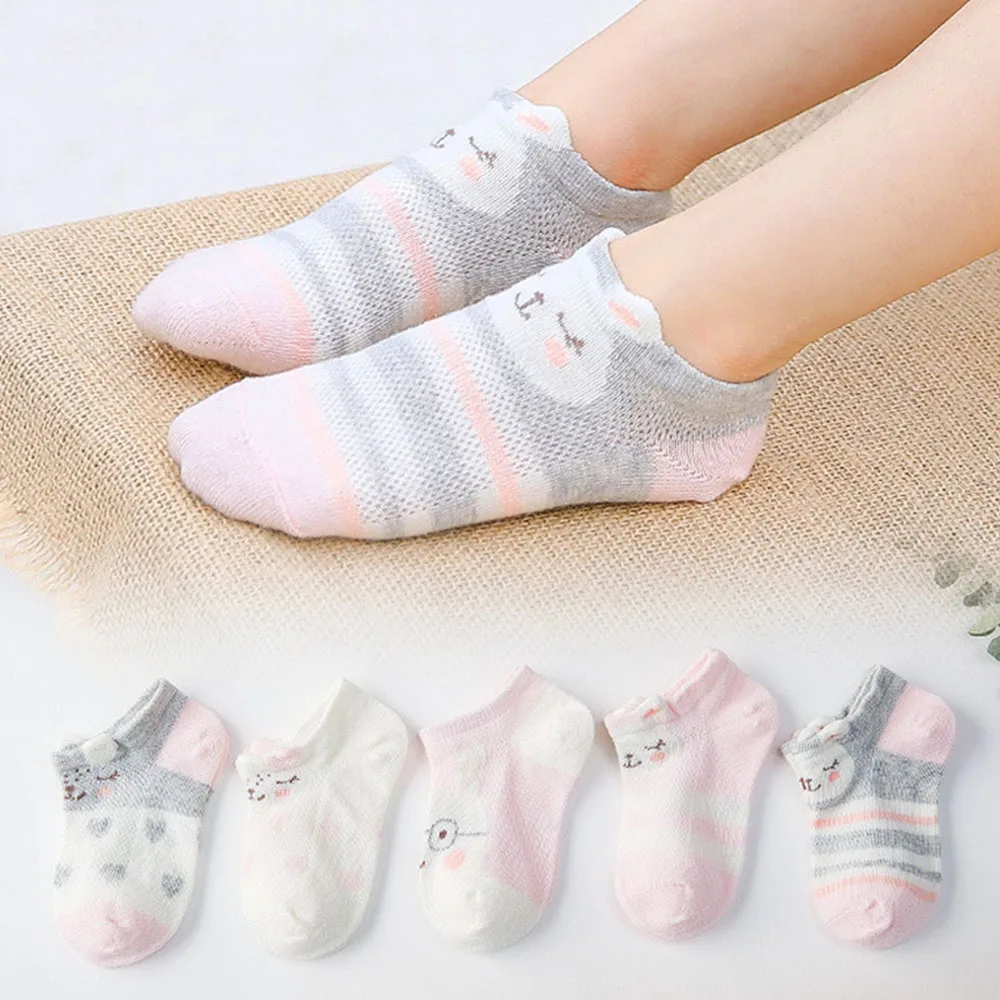 5 Pairs/Lot Cute Animal Print Kids Socks Summer Cotton Children Girls Socks Breathable Toddler Short Socks Sokken Skarpetki