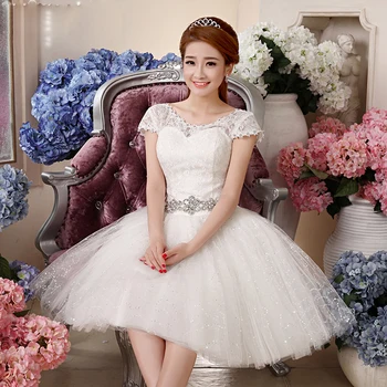 

simple but vintage short wedding dress 2017 with crystal belt wedding dresses