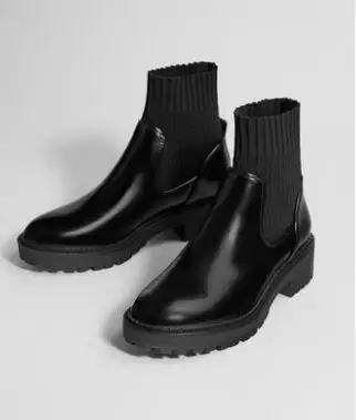 

New black elastic cloth stitching socks boots in autumn 2018