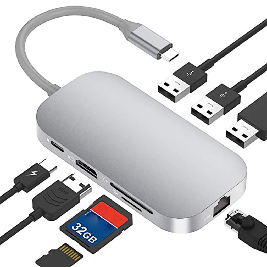 Адаптер type-c USB HD RJ45 порт конвертер TF SD карта памяти считыватель высокоскоростной USB3.0 концентратор 8 в 1