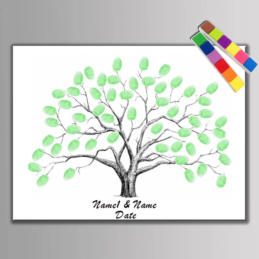 Hot! Canvas Wedding Tree Fingerprint Guest Book Wedding Gift Baby
