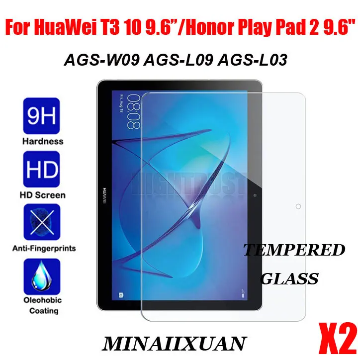 2 шт. закаленное Стекло Экран протектор для huawei Mediapad T3 10 9,6 дюйма AGS-L09/L03/W09 царапинам устойчивостью планшет защитная пленка