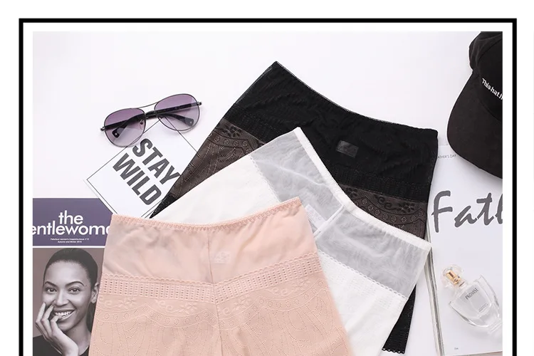 Lace Safety Short Pants Summer Ice Silk Female Boyshorts Underwear Middle Waist Seamless Shorts Pants for Women (8)
