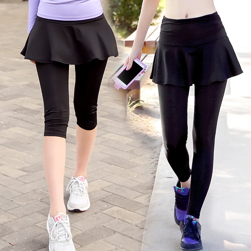 

Quick Dry Sports Pants Gym Fitness Yoga Pants Women Black Leggings Pantskirt Girl Workout Sportswear Ruffles Cropped Trousers