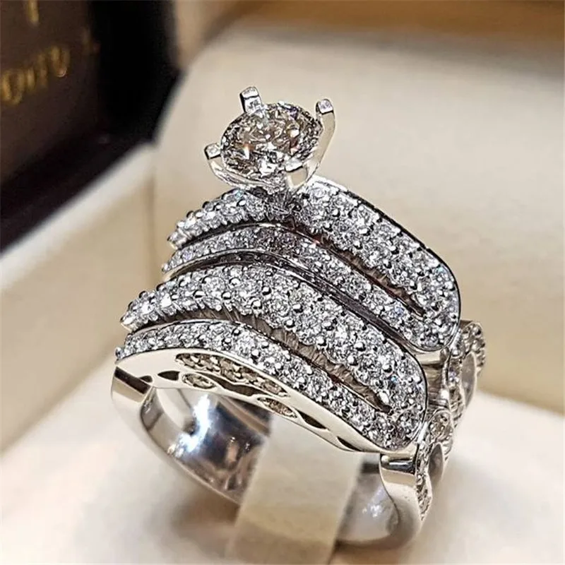 Unique Hollow Promise Ring Set AAAAA Cz Stone 925 Sterling Silver ...