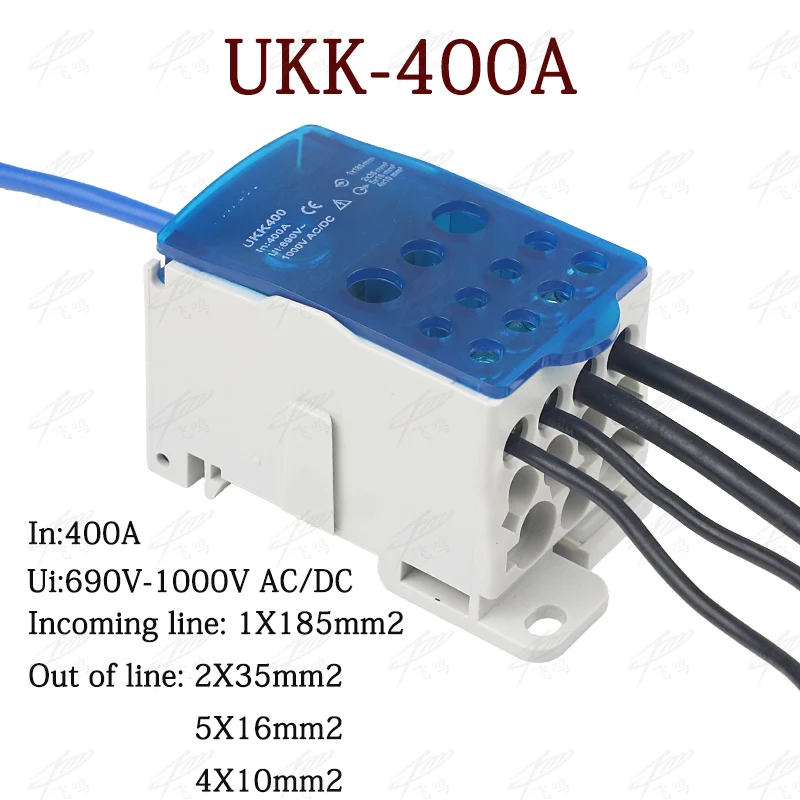 

UKK400A Terminal Block 1 in many Out Din Rail distribution Box Universal Electric Wire Connector Power junction box