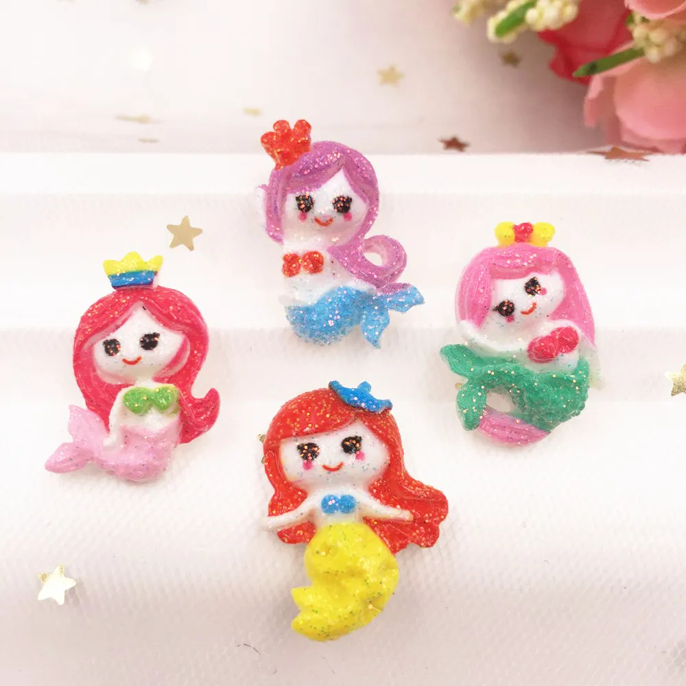 

Resin Lovely Glitter Colorful Mermaid Flatback Cabochon stone 20PCS scrapbook DIY Decor home figurine Crafts