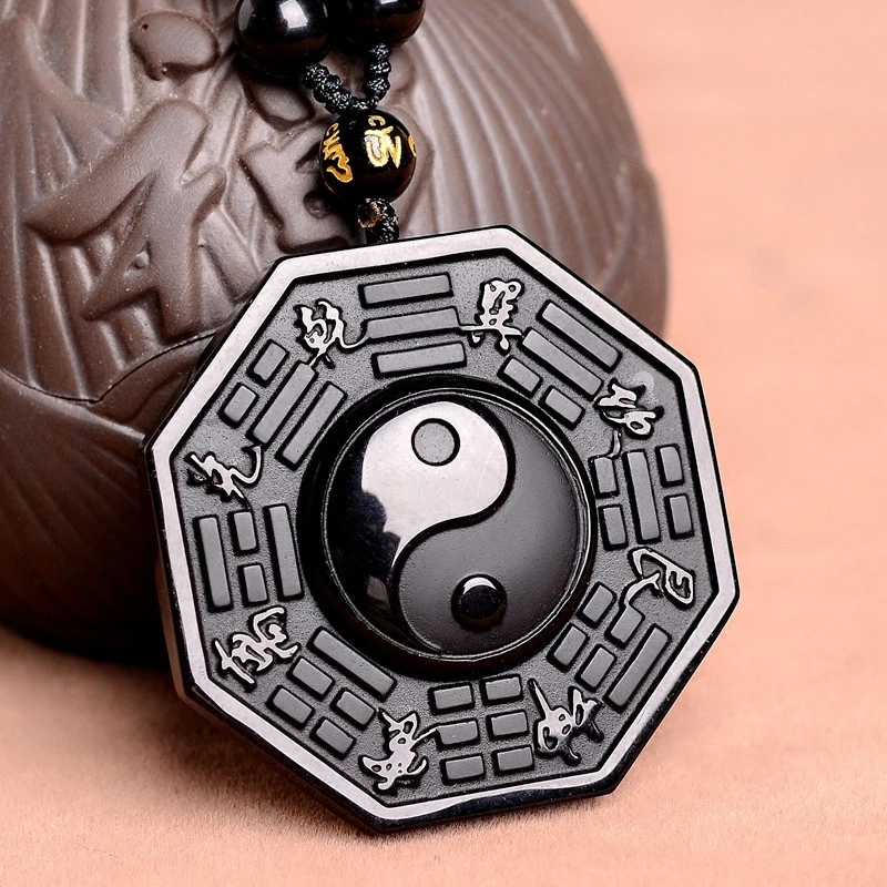Drop Shipping Black Obsidian Necklace Pendant Chinese BAGUA Men's Jewelry Women's Jewelry
