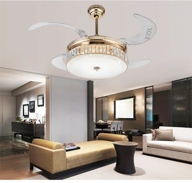 crystal folding ceiling fan light telescopic modern minimalist