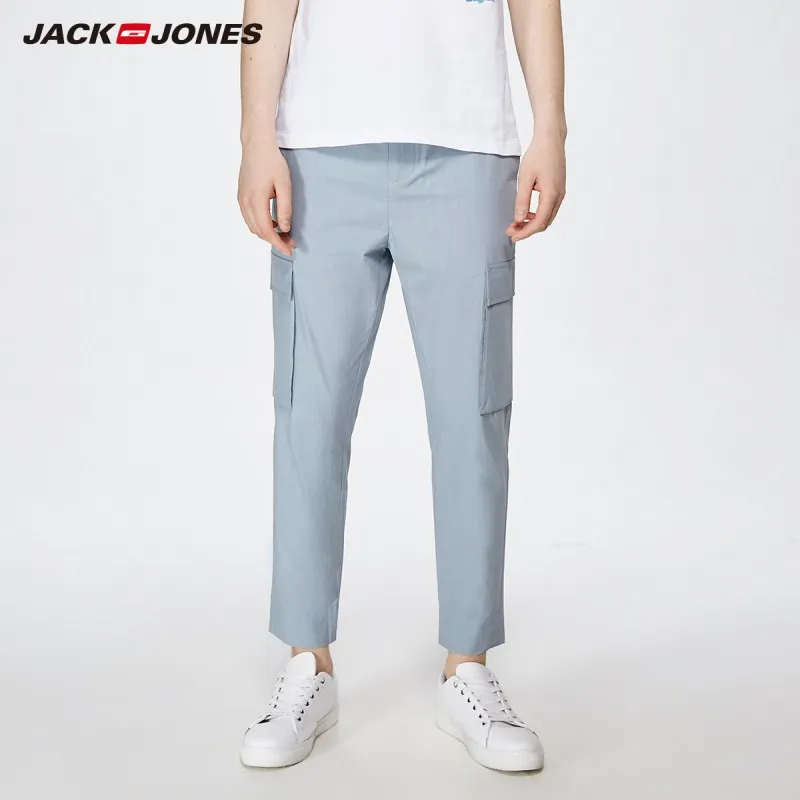 JackJones мужские хлопок Большие зауженные карманы чистый цвет повседневные укороченные брюки 219114522 - Цвет: DUST BLUE