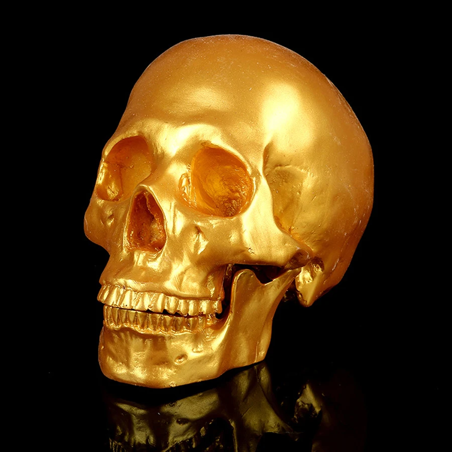 Человеческий золотой череп 1:1 взрослых Размер смолы Череп Реплика медицинская модель изделия из смолы череп для домашнего декора