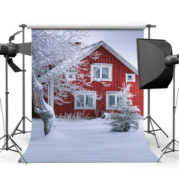 

Snow picture photography background Red house image background photography-studio-backdrop fond studio photo vinyle300x300cm
