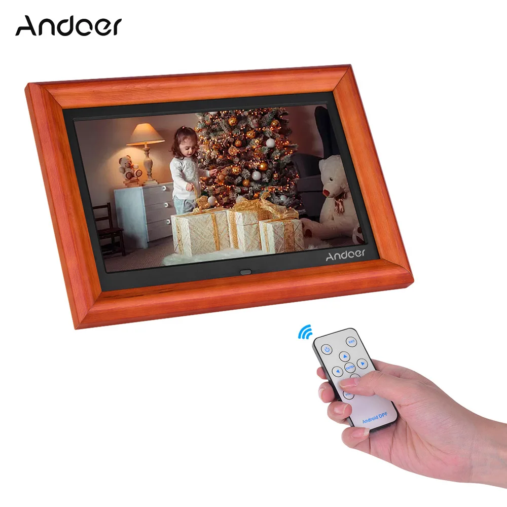 Andoer 10 дюймов Большой экран светодиодный цифровой Рамка для фотографии; альбом 1280*800 HD деревянный обод поддерживает музыку/видео/фото/часы/календарь