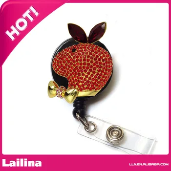 

Red Rhinestone Rabbit head Easter Rhinestone ID Badge Holder /ID Badge Reel