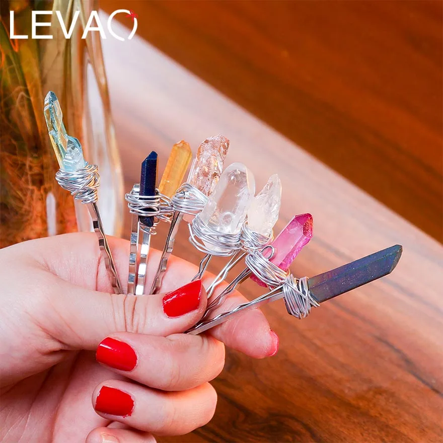 

LEVAO Charm Crystal Stone Hairpin Barrettes Creative Female Hairpin Multicolor Metal Irregular Hair Sticks Clips Headwear