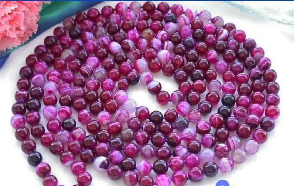 

FREE SHIPPING>>>@ LONG 100" 8mm ANTIQUE ART DECO GENUINE RARE PINK CHALCEDONY AGATE BEADS NECKLACE