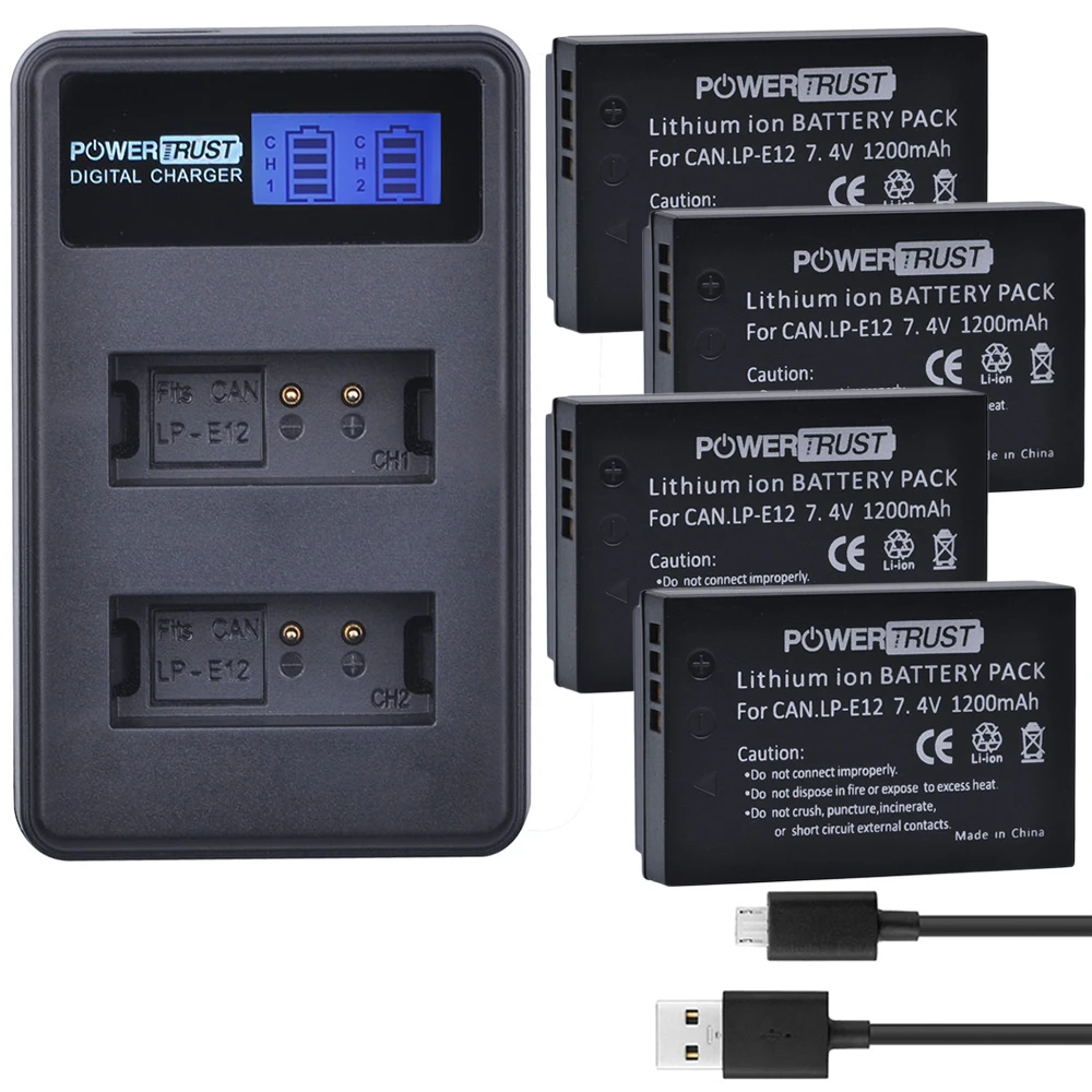 4x LP E12 LPE12 LP E12 Replacement Batteries + LCD Dual USB Charger For
