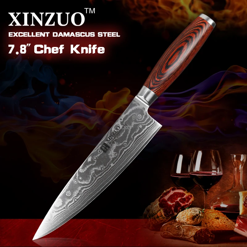 

XINZUO 7 inch Chef Knives 67 layers Japan VG-10 Damascus Steel Kitchen Knife High Quality Forged Clever Cutter Pakkawood Handle