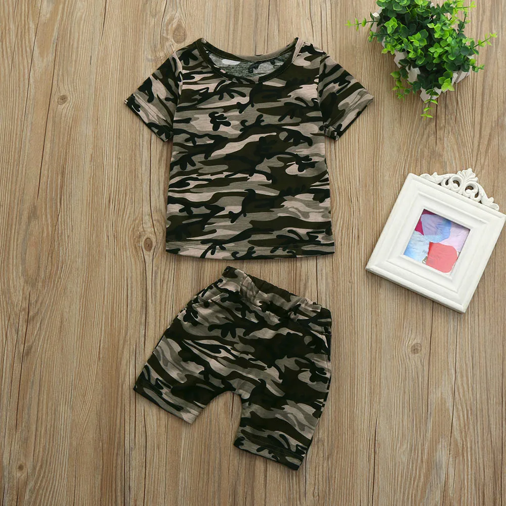 

Newborn Baby Boys Clothing Set Summer Infants Shirts Toddler Clothes Black Tops + Camo Pant 2Pcs Newborn Baby Outfits
