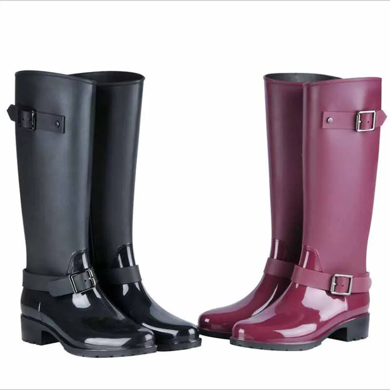 Высокие сапоги на молнии в стиле панк Женские однотонные непромокаемые сапоги уличная резиновая водонепроницаемая обувь для женщин; большие размеры 36-41