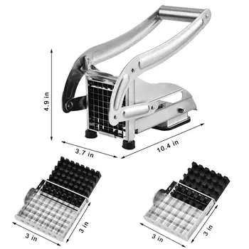 

French Fry Cutter with 2 Blades Stainless Steel Potato Slicer Cutter Chopper Potato Chipper Cutting Machine Maker Kitchen Gadget