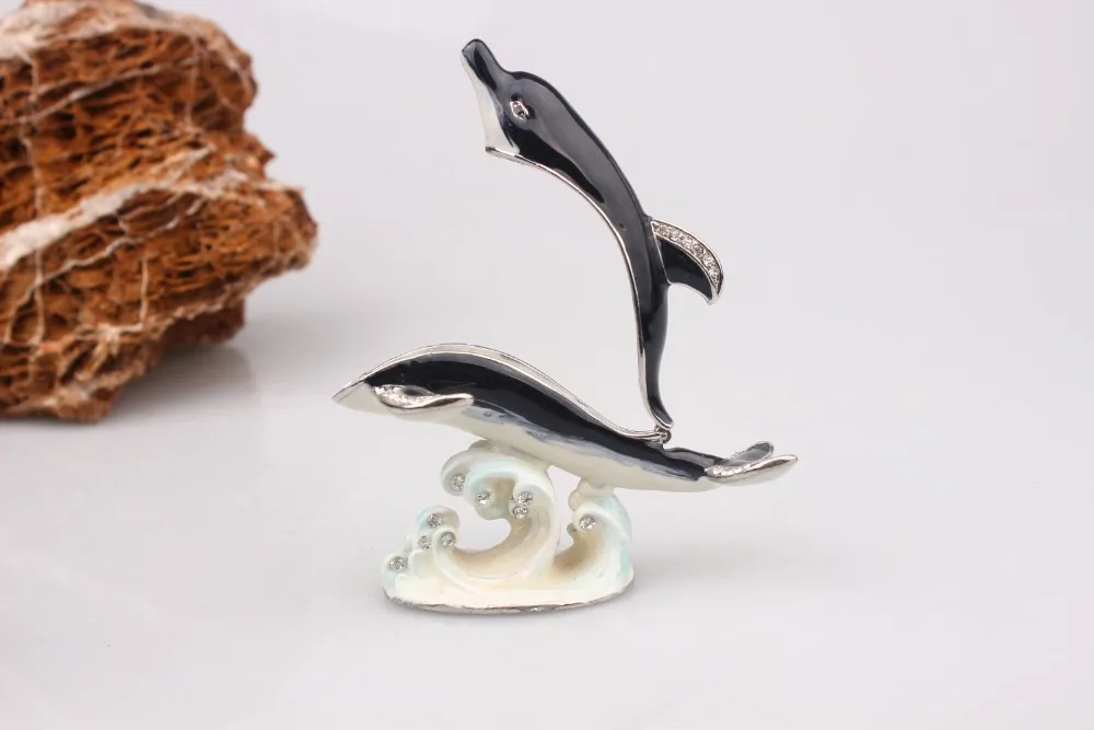 Dolphin Display Statue Crystal Dolphin Trinket Jewelry Box ADORABLE DOLPHIN PEWTER BEJEWELED HINGED TRINKET BOX