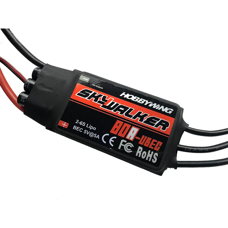 Hobbywing SKYWALKER серии 2-6S 12A 15A 20A 30A 40A 50A 60A бесщеточный ESC Регулятор скорости с UBEC для RC квадрокоптера - Цвет: 80A