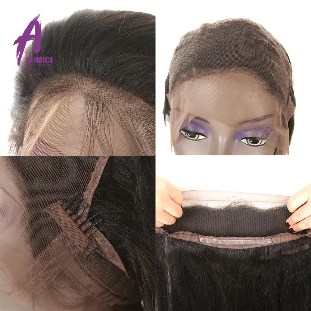 ALIMICE Hair Indian Straight Hair 360 Lace Frontal Closure With Baby Hair Non Remy Human Hair Free Part Natural Color 12-24inch (13)