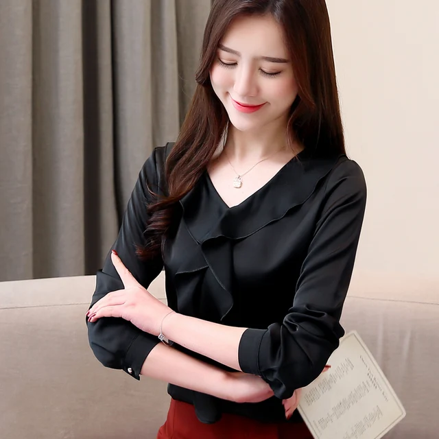 fashion womens tops and blouses V collar office blouse women chiffon ...