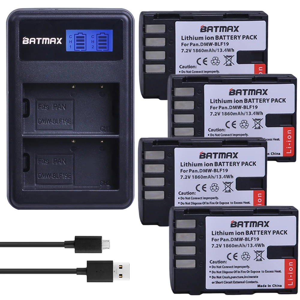 4PCS 1860mAh DMW BLF19 DMW BLF19 BLF19 Li ion Battery LCD USB Charger for Panasonic Lumix