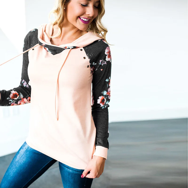 

Hoodies women 2019 new hooded flower print autumn and winter casual loose hot selling Europes and American vestidos ONY0617