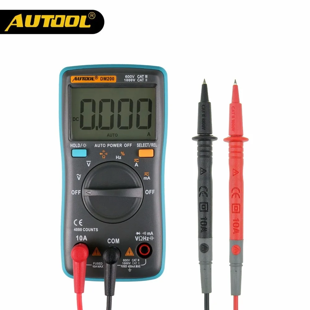 AUTOOL DM200 ЖК-дисплей мультиметр Цифровой AC DC Автоматический выбор диапазона Напряжение электронная схема инструмент диагностики ремонт Multi-метр PK ZT100 - изображение