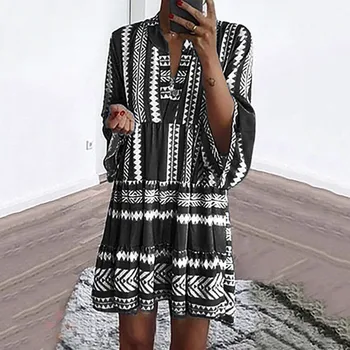 

Fashion Women Summer Dress V Neck Dress Casual Lady Bohemia Floral Printed Beach Dresses Summer Dress 2019 Vestido De Verano