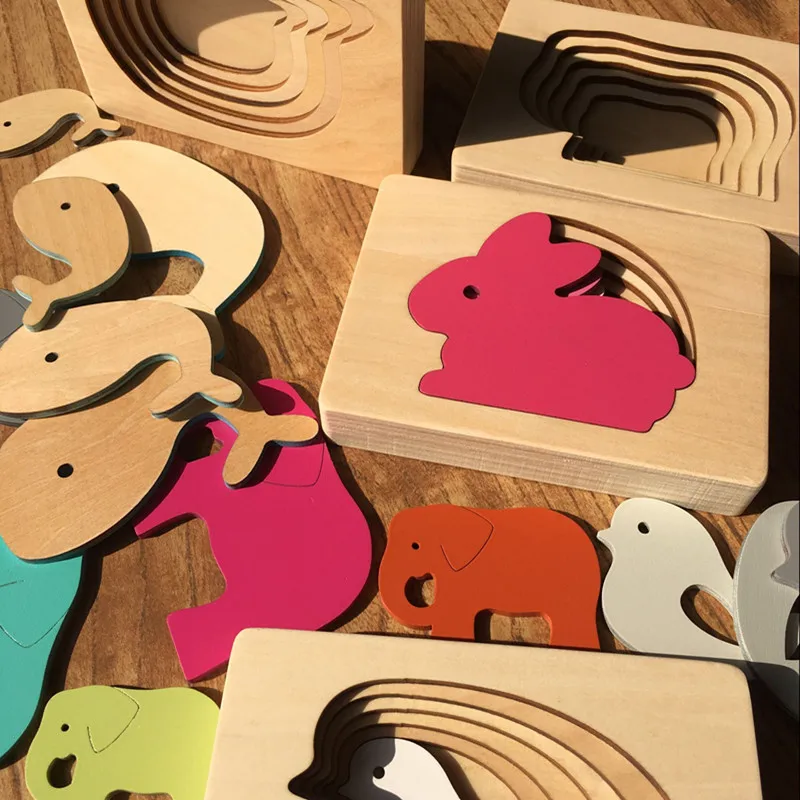 Детские деревянные игрушки для детей мультяшное животное 3D головоломка многослойная головоломка Пазлы детские игрушки Раннее развитие
